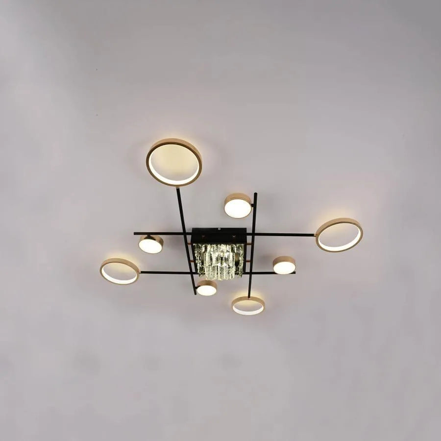Lampadario LED con telecomando e cristallo MISEL 168W, 9 Elementi, Luce Fredda/Calda/Neutra, Dimmerabile, Lampadari LED Nero Oro con Telecomando Titolo predefinito Alessandro Design