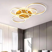 Lampadario LED con telecomando LYRA 248W, 5 Cerchi, Luce Fredda/Calda/Neutra, Dimmerabile, Lampadari LED Oro Spazzolato con Telecomando Titolo predefinito Alessandro Design