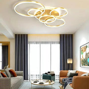 Lampadario LED con telecomando LYRA 248W, 5 Cerchi, Luce Fredda/Calda/Neutra, Dimmerabile, Lampadari LED Oro Spazzolato con Telecomando Titolo predefinito Alessandro Design
