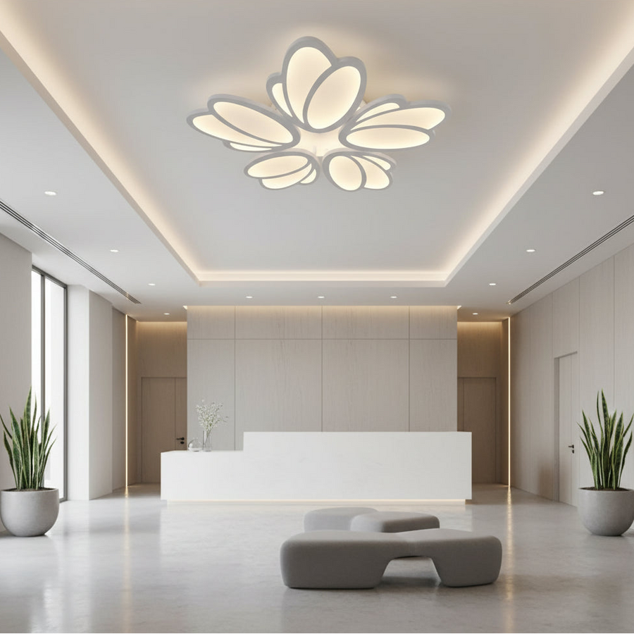 Lampadario a LED con telecomando TULIP 81W, 5 Petali, Luce Fredda/Calda/Neutra, Dimmerabile, Lampadario a LED Bianco con telecomando Titolo predefinito Alessandro Design