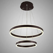 Lustra LED suspendata cu telecomanda OLATHE 180W, 2 Cercuri, lumina Rece/Calda/Neutra, Dimabila, Maro, Inaltime Reglabila