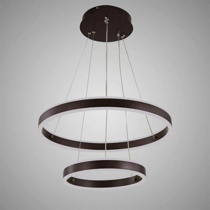 Lustra LED suspendata cu telecomanda OLATHE 180W, 2 Cercuri, lumina Rece/Calda/Neutra, Dimabila, Maro, Inaltime Reglabila
