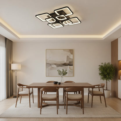 Lustra LED cu telecomanda ZOE, 8 Patrate, 138W, Lumina Rece/Calda/Neutra, Dimabila, Negru