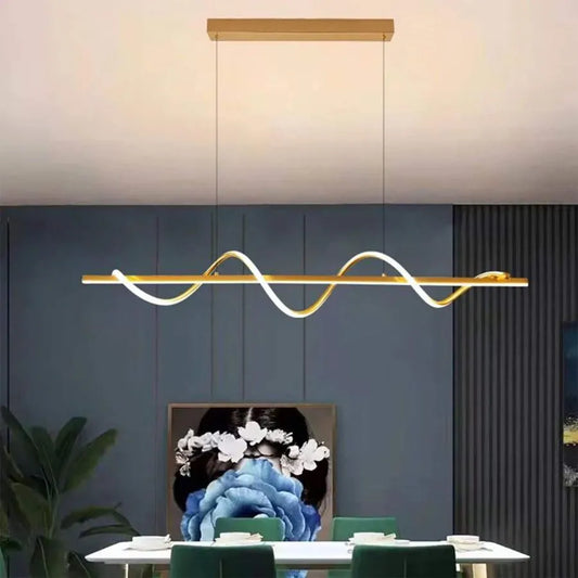 Lampadario LED a sospensione con telecomando AMINIA 80W, Lineare, Luce Fredda/Calda/Neutra, Dimmerabile, Dorato, Altezza Regolabile Lampadari Moderni Titolo predefinito Alessandro Design