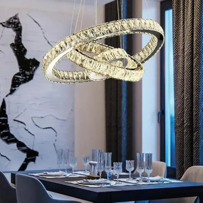Lustra LED suspendata cu telecomanda si cristal TEATRU 36W, 3 Cercuri, lumina Rece/Calda/Neutra, Dimabila, Crom Lucios, Inaltime Reglabila Lustre LED Cristal Default Title Alessandro Design