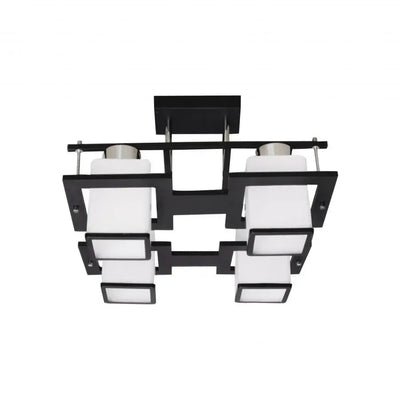 Lampadario Classico Aramis con struttura in legno, paralume quadrato, 4 attacchi E27, bianco/nero
