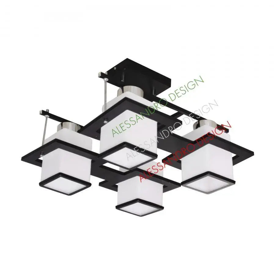 Lampadario classico Aramis in legno, paralume quadrato, 4 attacchi E27, lampadari classici bianco/nero Titolo predefinito Alessandro Design