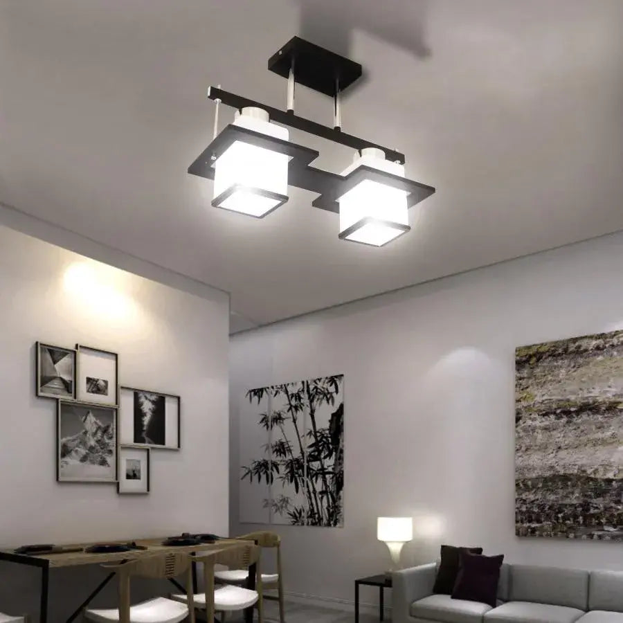 Lampadario classico Aramis con paralume quadrato in legno 2X E27 Lampadari classici grigio nero Titolo predefinito Alessandro Design