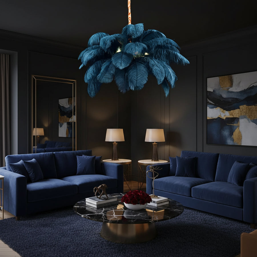 Lampadario Minoss, 8W, Luce Fredda 6000K, Piume, 1xE27, Diametro 75cm, Candelabro Moderno Nero Titolo predefinito Alessandro Design
