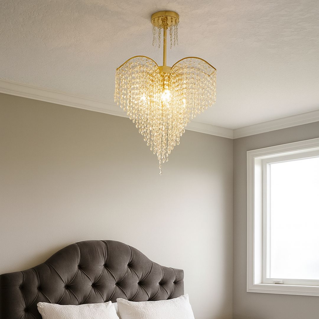 Lampadario in cristallo Ander, 4xE14, diametro 45 cm, Lampadari in cristallo color oro Titolo predefinito Alessandro Design