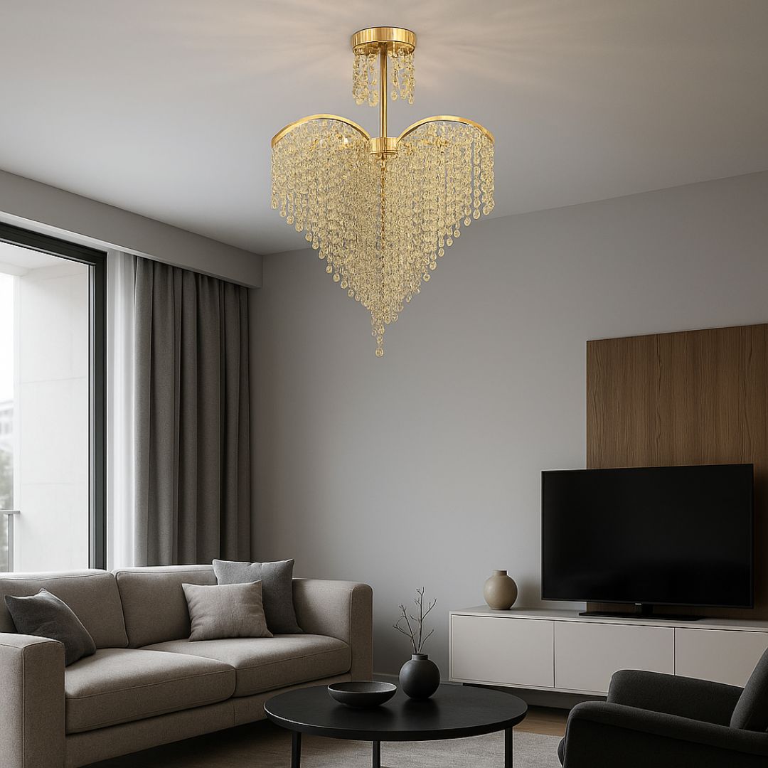 Lampadario in cristallo Ander, 4xE14, diametro 45 cm, Lampadari in cristallo color oro Titolo predefinito Alessandro Design