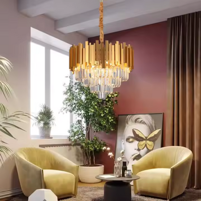 Candelabru Cristal BLOIS Eleganza, Diametru 50cm, 8x E14, Auriu Lucios, Inaltime Reglabila