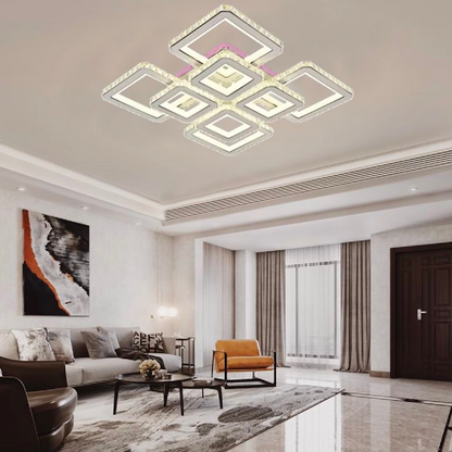 Lampadario LED con telecomando e cristallo LEILA 175W, 8 Quadrati, Luce Fredda/Calda/Neutra, Dimmerabile, Cromo Bianco Lucido Lampadari LED con Telecomando Titolo predefinito Alessandro Design
