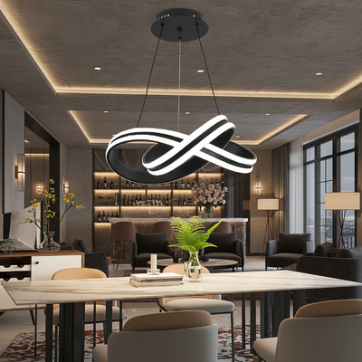 Lampadario LED a sospensione con telecomando INFINITY LOOP 61W, Luce Fredda/Calda/Neutra, Dimmerabile, Nero, Regolabile in Altezza