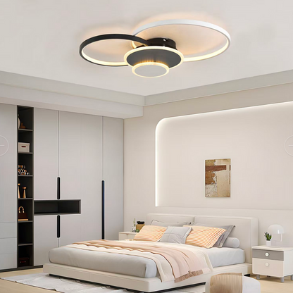 Lampadario LED con telecomando KILLIAN 80W, 4 Cerchi, Luce Fredda/Calda/Neutra, Dimmerabile, Lampadari LED Bianco Nero con Telecomando Titolo predefinito Alessandro Design