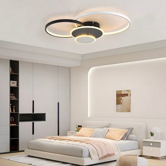 Lampadario LED con telecomando KILLIAN 80W, 4 Cerchi, Luce Fredda/Calda/Neutra, Dimmerabile, Lampadari LED Bianco Nero con Telecomando Titolo predefinito Alessandro Design