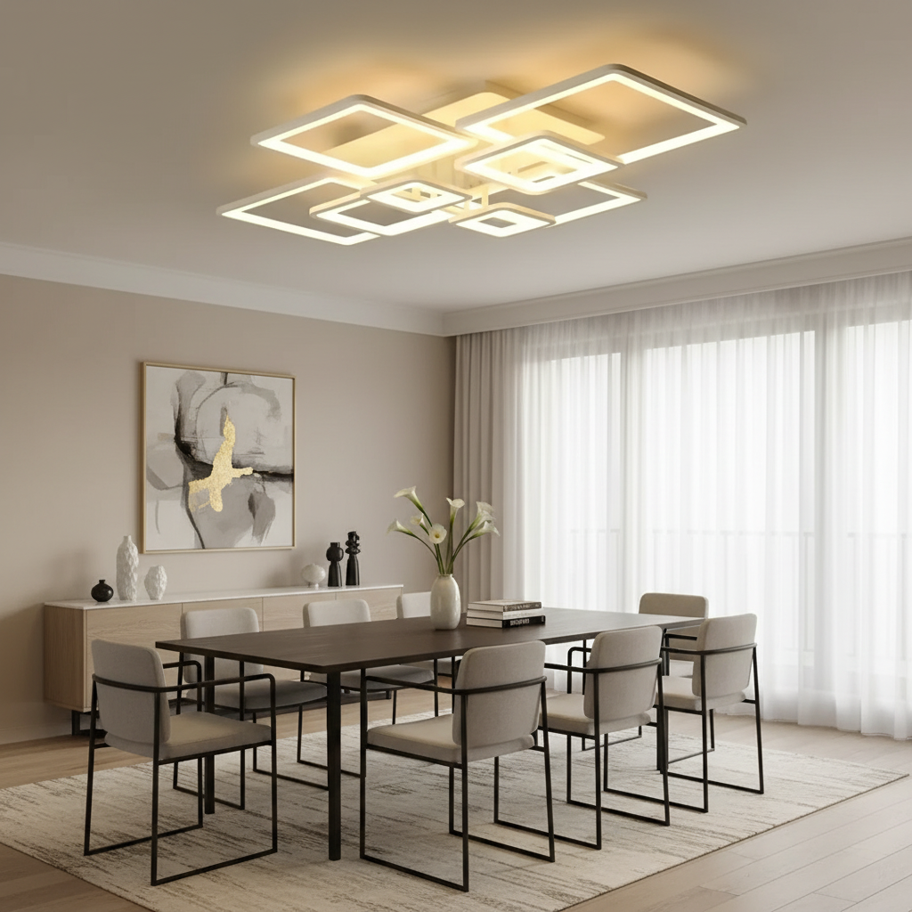 Lampadario a LED con telecomando ELLA 187W, 8 Quadrati, Luce Fredda/Calda/Neutra, Dimmerabile, Lampadario a LED Bianco con telecomando Titolo predefinito Alessandro Design