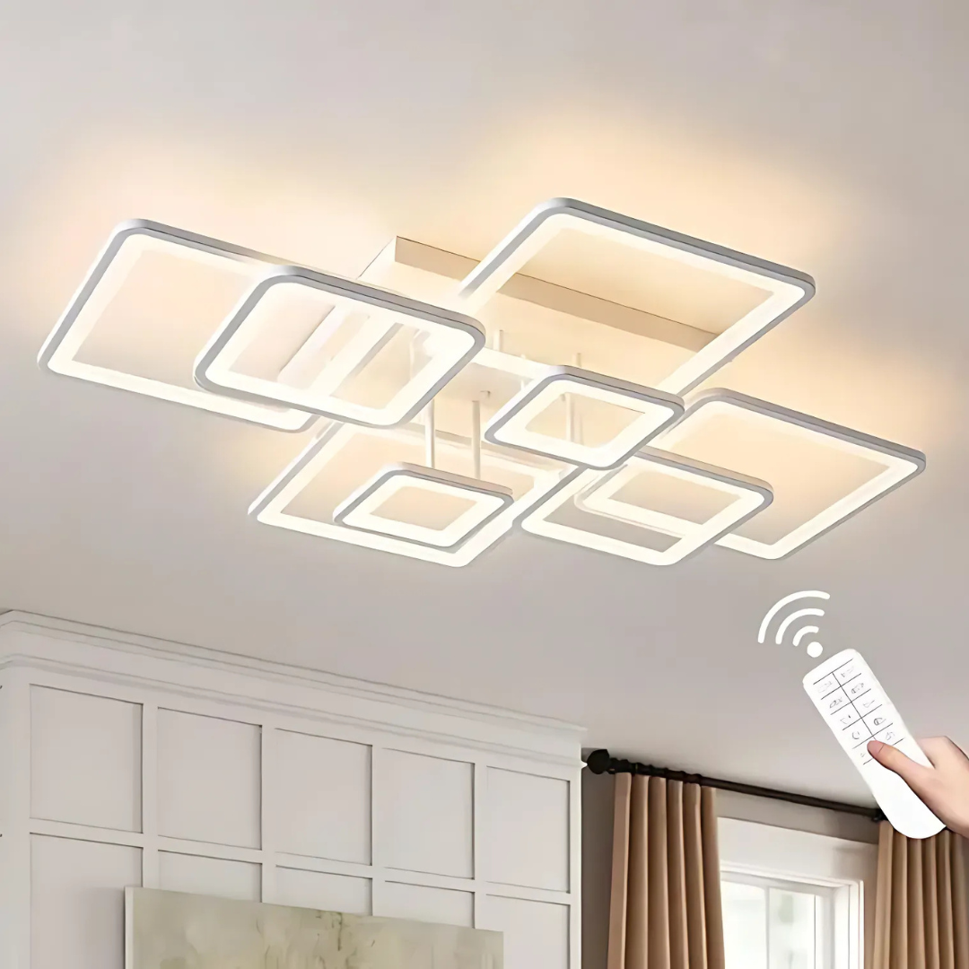 Lampadario a LED con telecomando ELLA 187W, 8 Quadrati, Luce Fredda/Calda/Neutra, Dimmerabile, Lampadario a LED Bianco con telecomando Titolo predefinito Alessandro Design