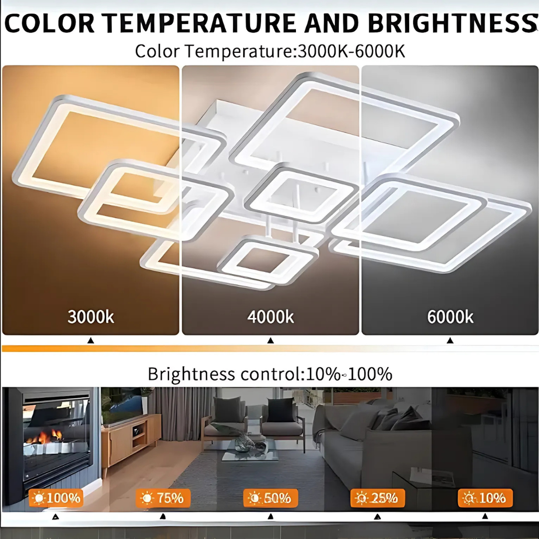 Lampadario a LED con telecomando ELLA 187W, 8 Quadrati, Luce Fredda/Calda/Neutra, Dimmerabile, Lampadario a LED Bianco con telecomando Titolo predefinito Alessandro Design