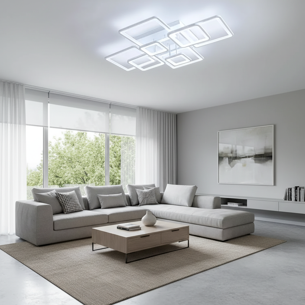 Lampadario a LED con telecomando ELLA 187W, 8 Quadrati, Luce Fredda/Calda/Neutra, Dimmerabile, Lampadario a LED Bianco con telecomando Titolo predefinito Alessandro Design