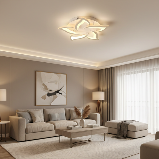Lampadario a LED con telecomando LOTUS 54W, 5 Petali, Luce Fredda/Calda/Neutra, Dimmerabile, Lampadario a LED con telecomando Bianco Titolo predefinito Alessandro Design