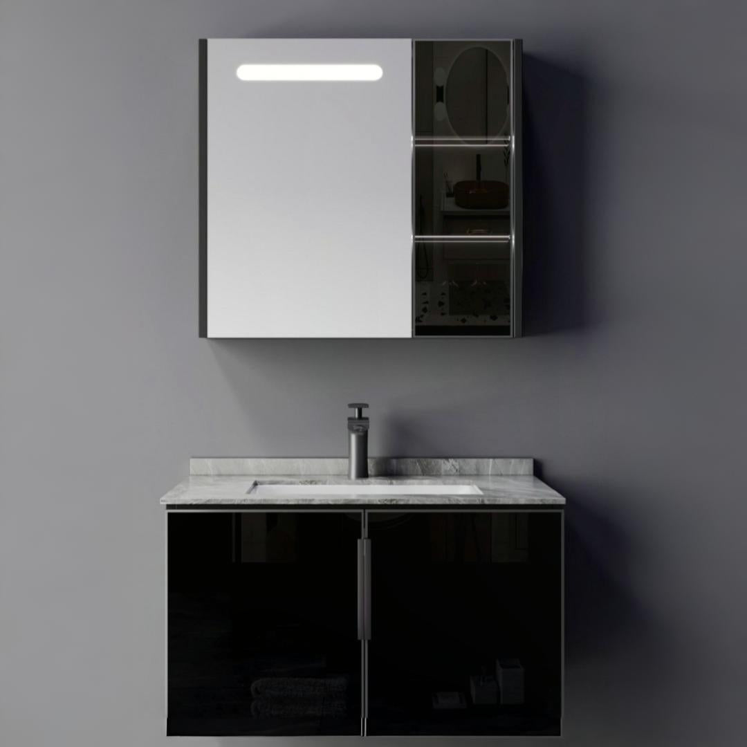 Set Mobili da Bagno RHODOS, 80 cm, 2 Pezzi, Mobili da Bagno in Bianco e Nero Titolo predefinito Alessandro Design