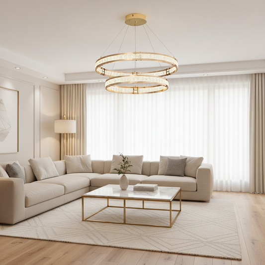 Lampadario di Cristallo, LINDERHOF Magno, 61W, Diametro 60cm, Luce Fredda/Calda/Neutra, Oro, Altezza Regolabile Lampadario LED con Telecomando Titolo predefinito Alessandro Design