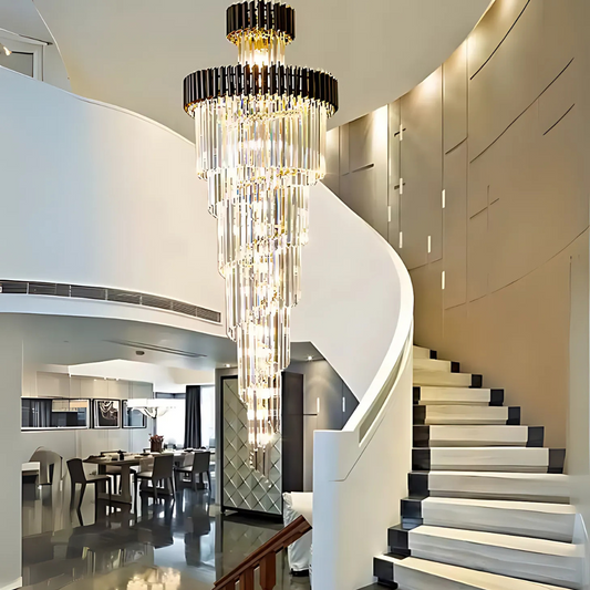 Candelabru Cristal CC900/600X1800, 27xE14, Diametru 60cm, Inaltime 180cm, Auriu Lucios si Negru, Inaltime Reglabila, Design Elegant Candelabre Cristal Default Title Alessandro Design
