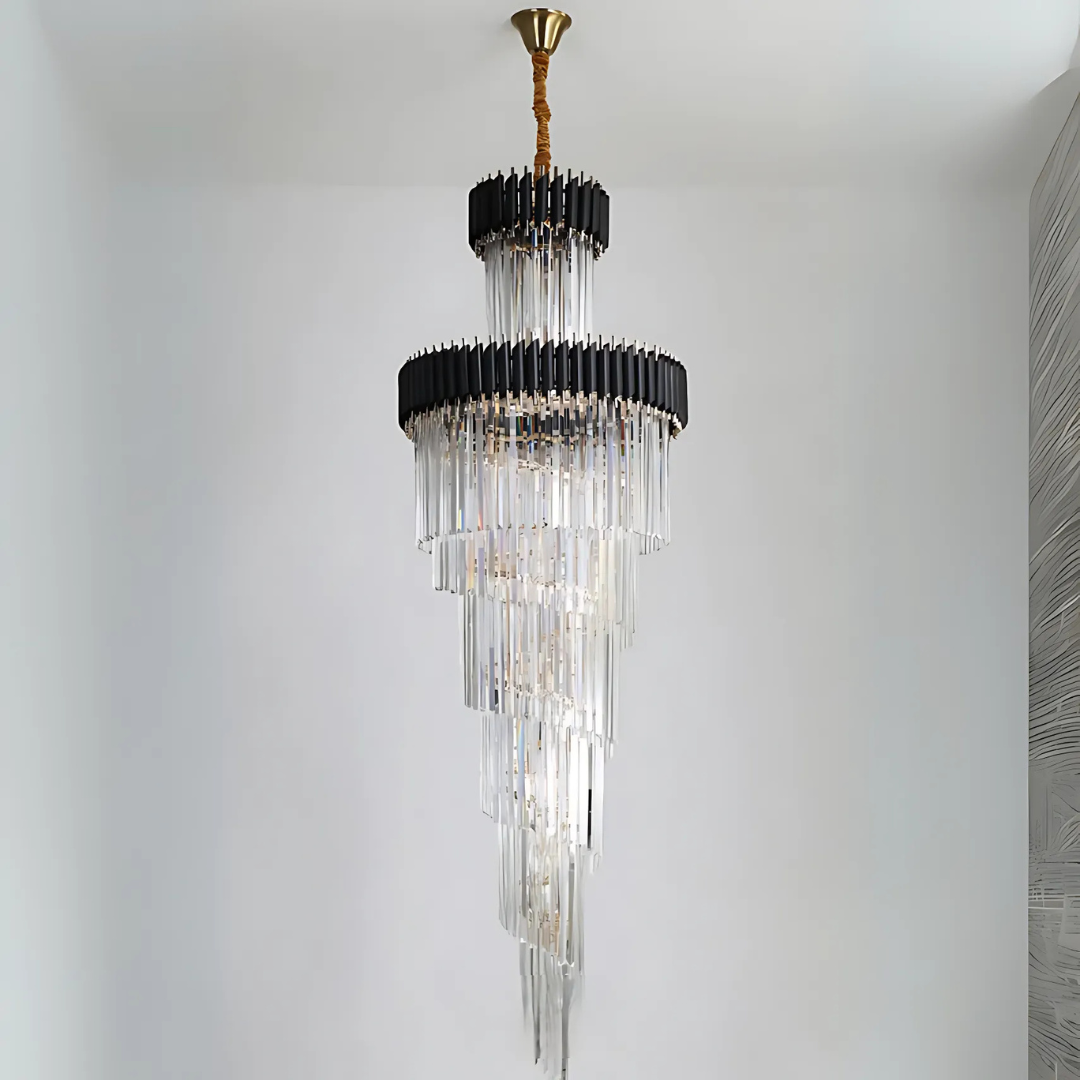 Lampadario in Cristallo CC900/600X1800, 27xE14, Diametro 60cm, Altezza 180cm, Oro Lucido e Nero, Altezza Regolabile, Design Elegante Lampadari in Cristallo Titolo predefinito Alessandro Design