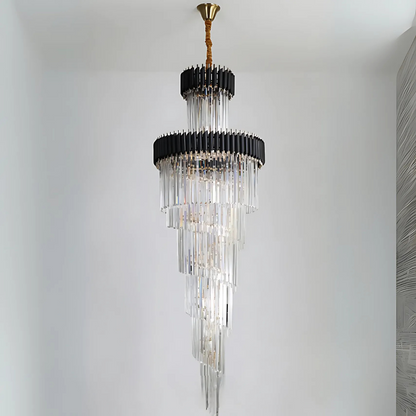 Lampadario in Cristallo CC900/600X1800, 27xE14, Diametro 60cm, Altezza 180cm, Oro Lucido e Nero, Altezza Regolabile, Design Elegante Lampadari in Cristallo Titolo predefinito Alessandro Design