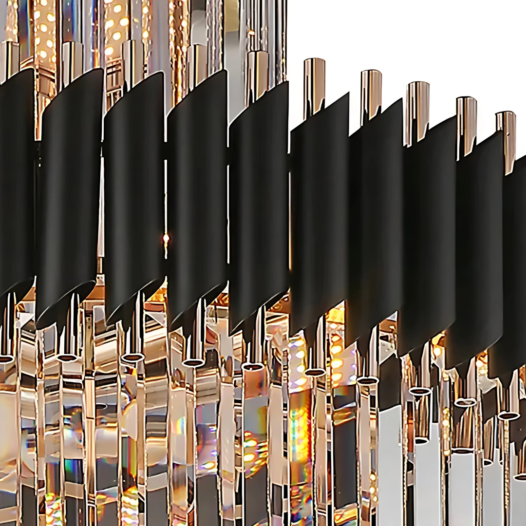 Lampadario in Cristallo CC900/600X1800, 27xE14, Diametro 60cm, Altezza 180cm, Oro Lucido e Nero, Altezza Regolabile, Design Elegante Lampadari in Cristallo Titolo predefinito Alessandro Design