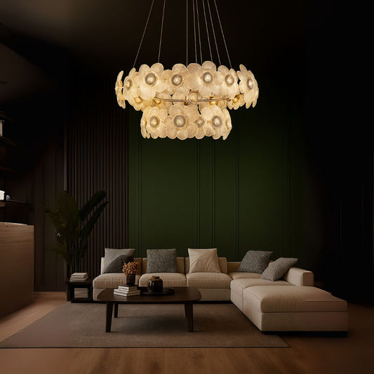 Candelabro in cristallo Cadenza Largo, Diametro 76 cm, 132 W, 3000K4000K6000K, Altezza regolabile, Candelabro in cristallo dorato Titolo predefinito Alessandro Design