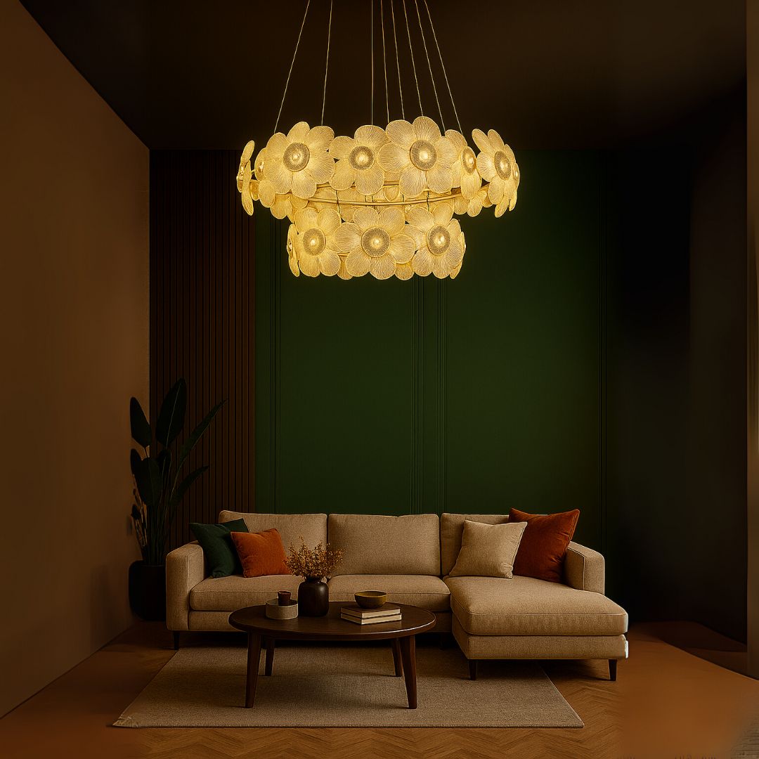Candelabro in cristallo Cadenza Largo, Diametro 76 cm, 132 W, 3000K4000K6000K, Altezza regolabile, Candelabro in cristallo dorato Titolo predefinito Alessandro Design