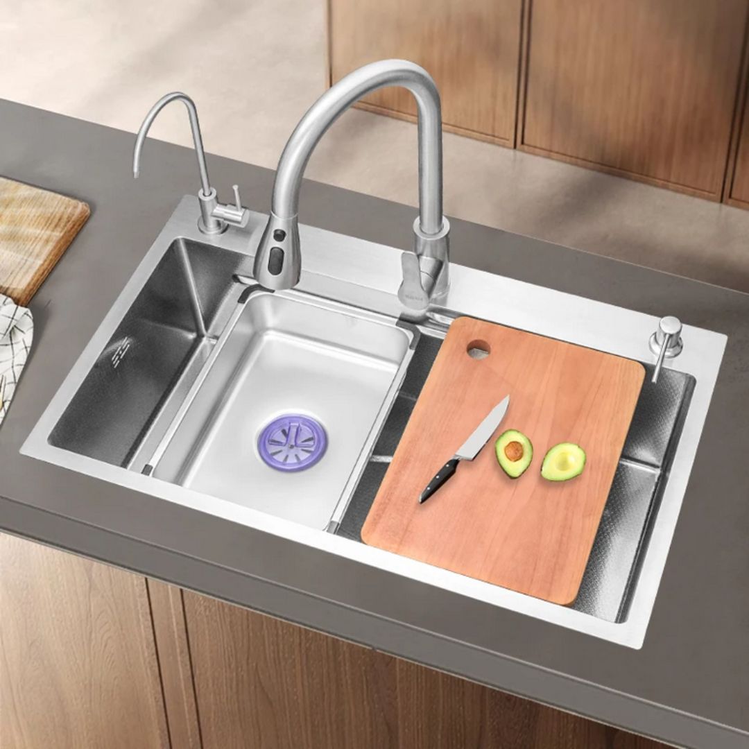 Set Lavello Cucina in Acciaio Inox, Vasca Universale con Tappo di Scarico, Lavabicchieri, Nero Grafite, Lavelli 75x45X21cm Titolo predefinito Alessandro Design