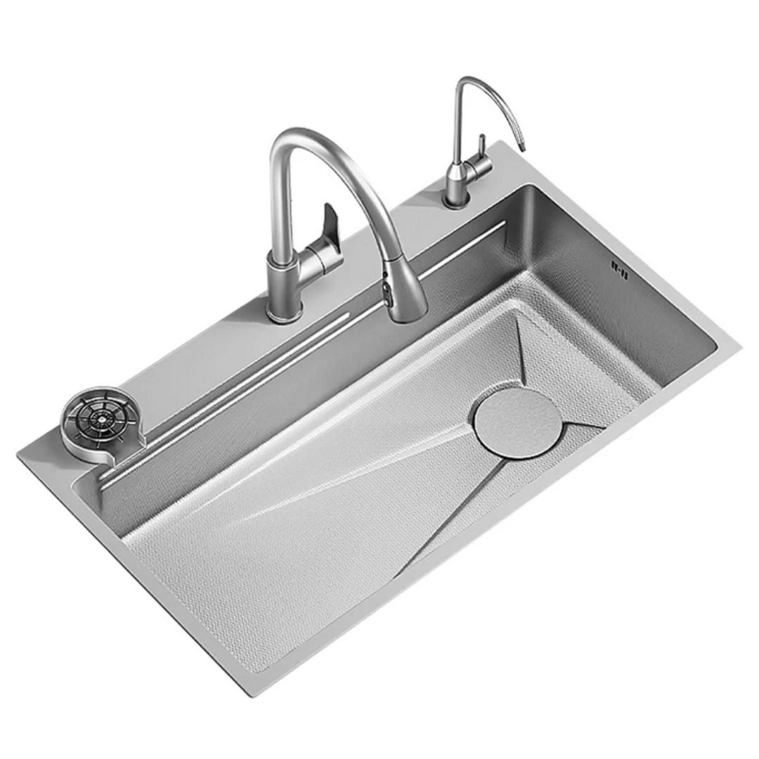 Set Lavello Cucina in Acciaio Inox, Vasca Universale con Tappo di Scarico, Lavabicchieri, Nero Grafite, Lavelli 75x45X21cm Titolo predefinito Alessandro Design