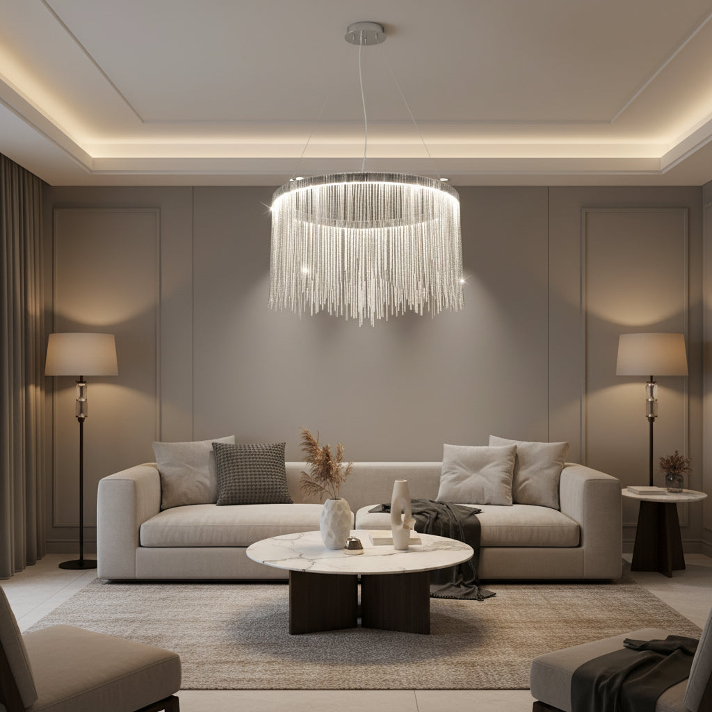 Lampadario LED a sospensione con telecomando ILLUMINA MAGNUS, 38W, Luce Fredda/Calda/Neutra, Dimmerabile, Candelabro Moderno Argento Titolo predefinito Alessandro Design