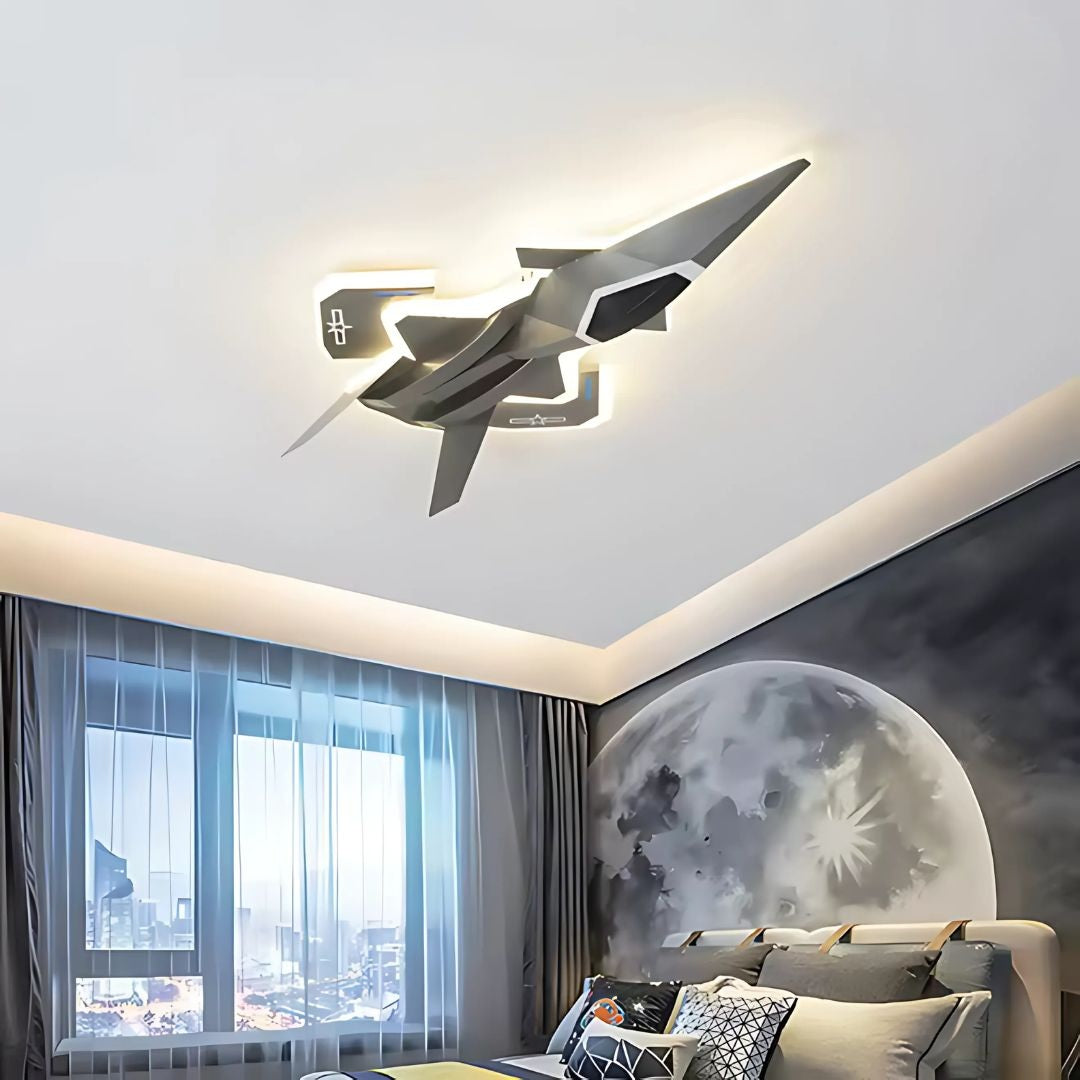 Lampadario LED per Bambini FIGHTER, Tipo Aereo, 101W, Luce Fredda/Calda/Neutra, Ali Mobili, Lampadari per Bambini Grigio Aeronautico Titolo predefinito Alessandro Design