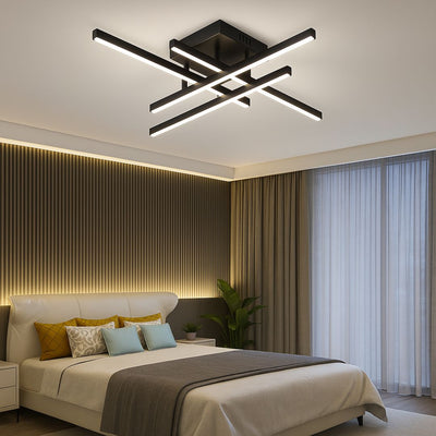 Lampadario LED con Telecomando LINEX, 52W, 4 Elementi, Lineare, Luce Fredda/Calda/Neutra, Dimmerabile, Nero