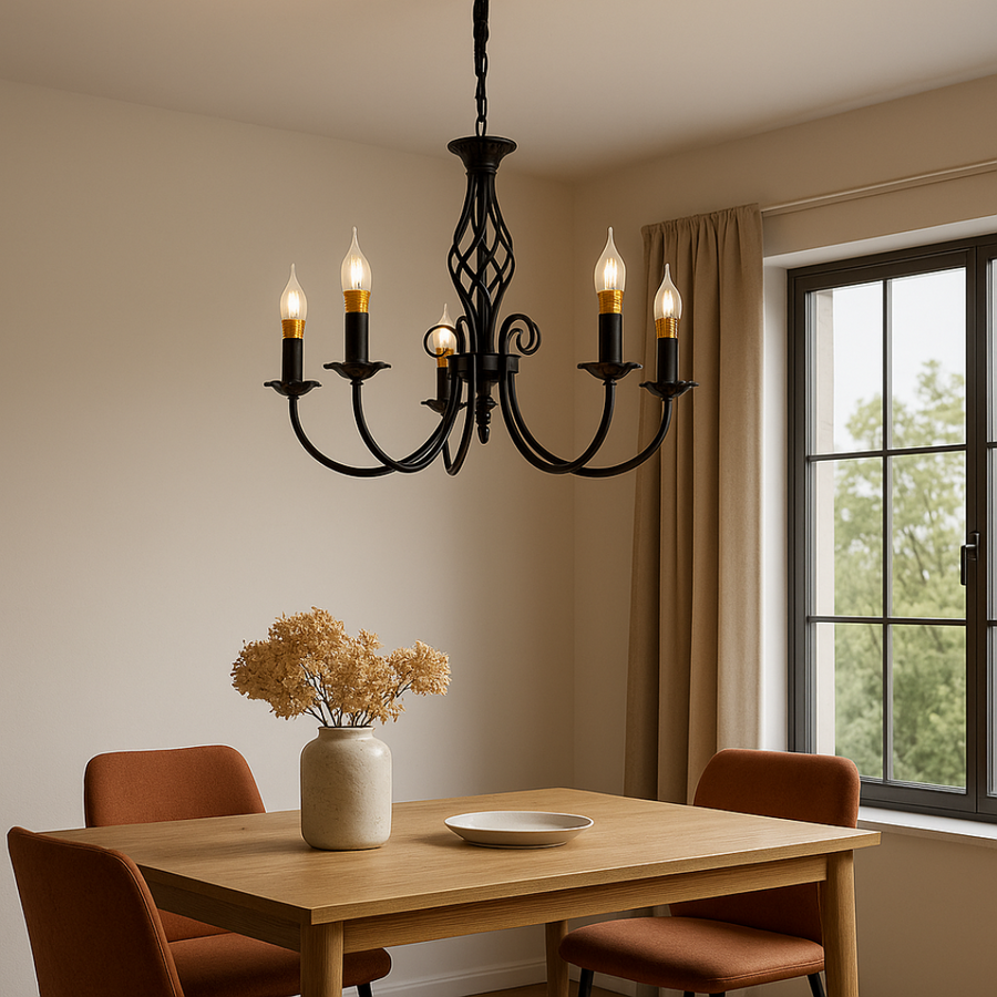 Lampadario Pearl, 5xE14, 49x37 cm, Nero, Altezza regolabile Lampadario in cristallo Titolo predefinito Alessandro Design