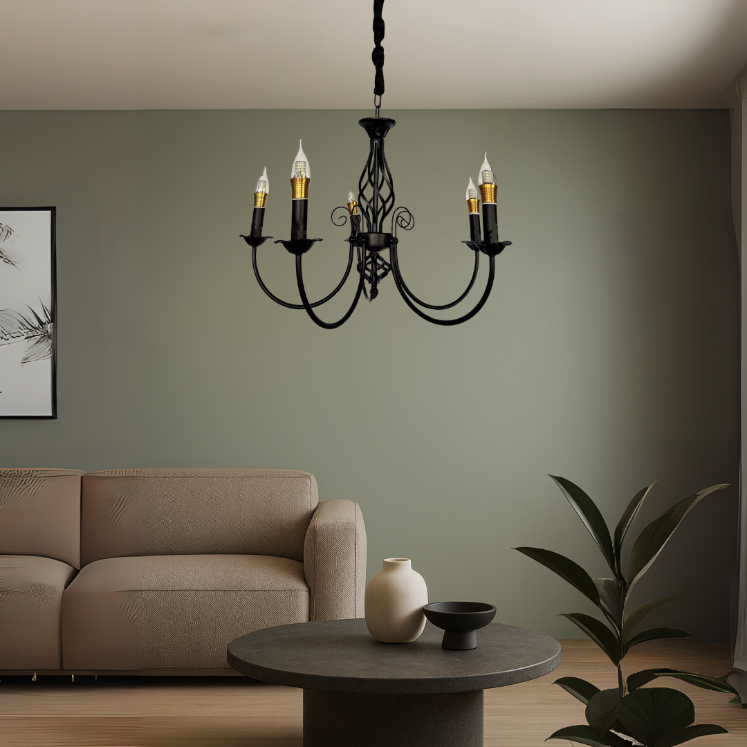 Lampadario Pearl, 5xE14, 49x37 cm, Nero, Altezza regolabile Lampadario in cristallo Titolo predefinito Alessandro Design