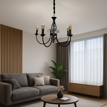 Lampadario Pearl, 5xE14, 49x37 cm, Nero, Altezza regolabile Lampadario in cristallo Titolo predefinito Alessandro Design