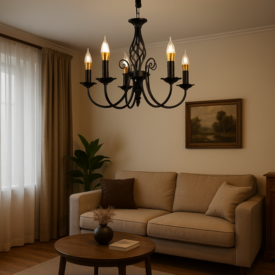Lampadario ANJOUX Magno, 5xE14, diametro 55 cm, nero, altezza regolabile, metallo
