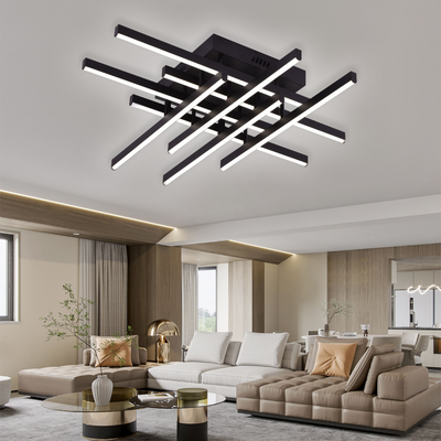 Lampadario LED con Telecomando LINEX, 108W, 8 elementi, Luce Fredda/Calda/Neutra, Dimmerabile, Nero