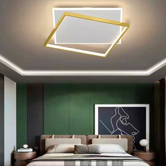 Lampadario LED con telecomando SOLARA 66W, 2 Quadrati, Luce Fredda/Calda/Neutra, Dimmerabile, Lampadari LED con Telecomando Bianco Oro Titolo predefinito Alessandro Design