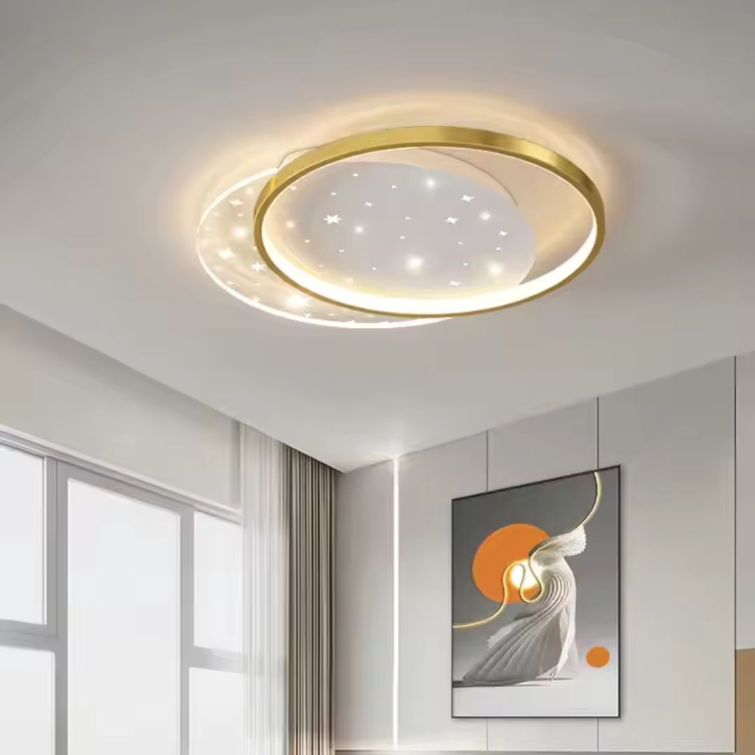 Lampadario LED con telecomando LUNARO 38W, 2 Cerchi, Luce Fredda/Calda/Neutra, Dimmerabile, Lampadari LED Bianco Oro con Telecomando Titolo predefinito Alessandro Design
