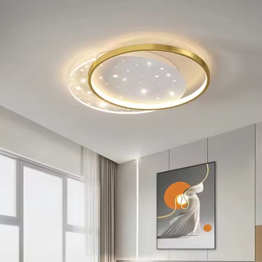 Lampadario LED con telecomando LUNARO 38W, 2 Cerchi, Luce Fredda/Calda/Neutra, Dimmerabile, Lampadari LED Bianco Oro con Telecomando Titolo predefinito Alessandro Design