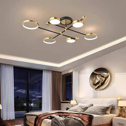 Lampadario LED con Telecomando MARIA, 6 Elementi, 31W, Luce Calda/Fredda/Neutra 3000K/4000K/6000K, Dimmerabile, Oro e Nero, Lampadari LED con Telecomando in Metallo Titolo predefinito Alessandro Design