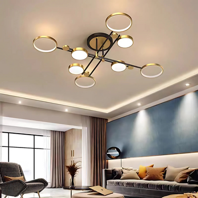 MARIA Lampadario LED con Telecomando, 8 Elementi, 44W, Luce Calda/Fredda/Neutra, Dimmerabile, Oro