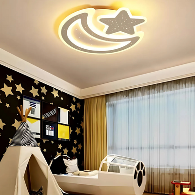 Lampadario LED Nova con telecomando, 89W, dimmerabile, a forma di luna e stella, bianco