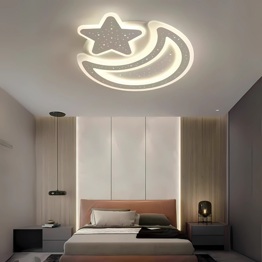 Lampadario Nova LED con telecomando, 89W, dimmerabile, a forma di luna e stella, Lampadario LED bianco con telecomando Titolo predefinito Alessandro Design